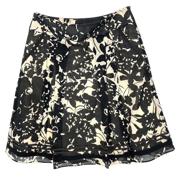 J. Crew Floral Print Skirt, Size 4 Cotton & Ramie, Black & Tan WIth Pockets‎ - Picture 1 of 5